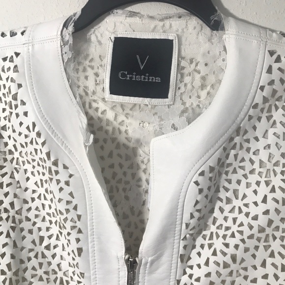 Vegan faux leather cream jacket size S - Picture 2 of 6