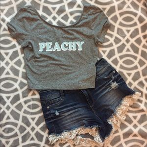 Gray "peachy" graphic crop top