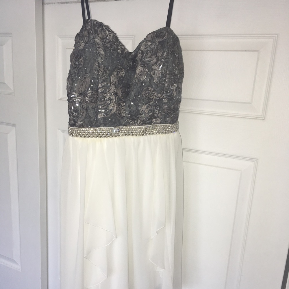Short Gray Sparkly High Low Dress