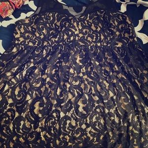 Plus size lace overlay black and gold dress