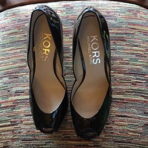 Michael Kors black peep toe wedges size 7.5