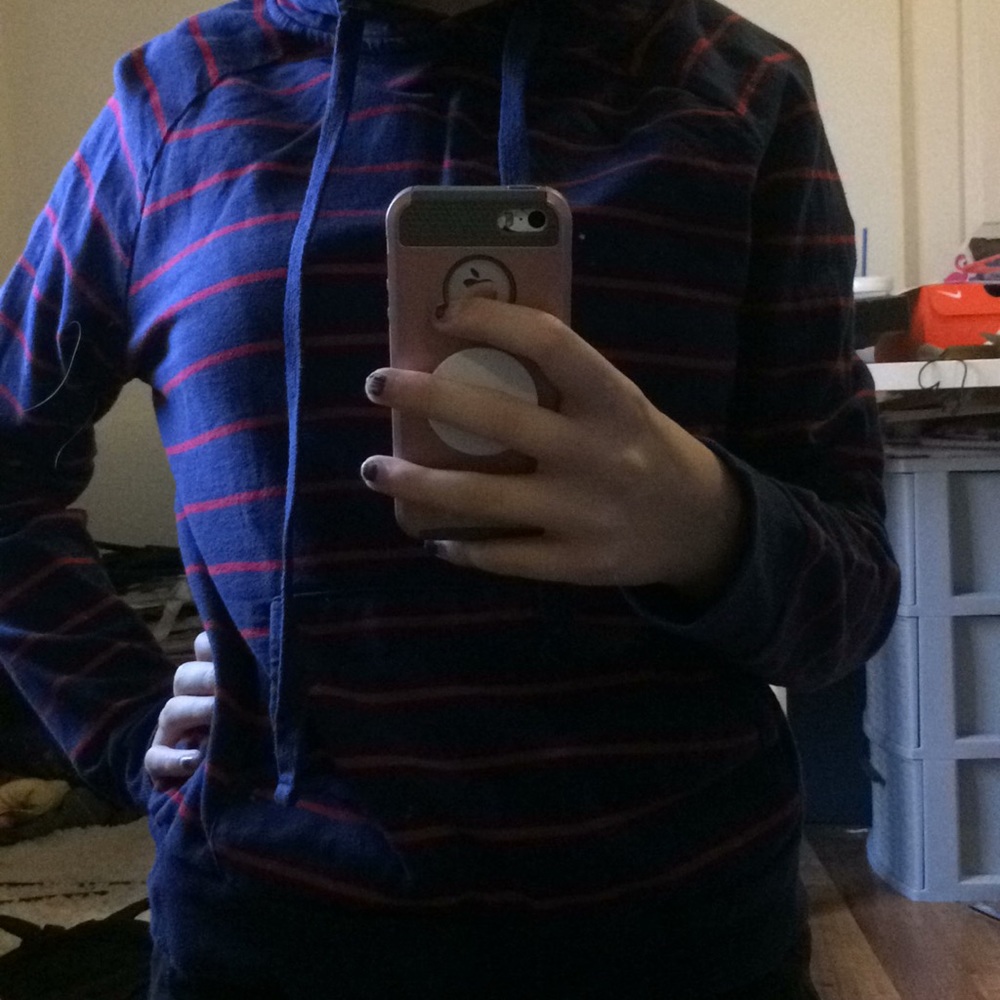 Red and blue hoodie