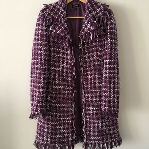 $250 Bebe Purple Fringe Pea Coat Jacket