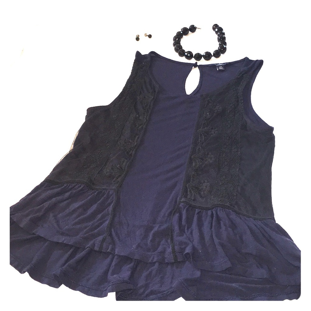 Navy Tank with Black Lace side inset. Beautiful!