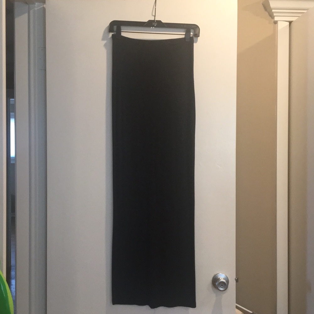 Black floor length cotton fitted skirt