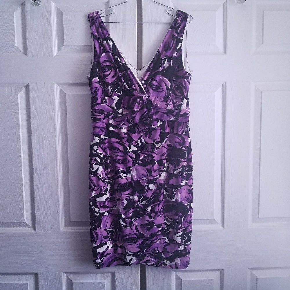 Purple & Black Formal Tank Dress V Neck Layered