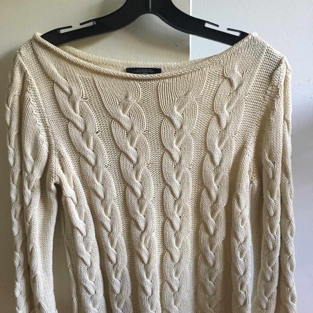 Cream Max Mara boatneck cable knit sweater