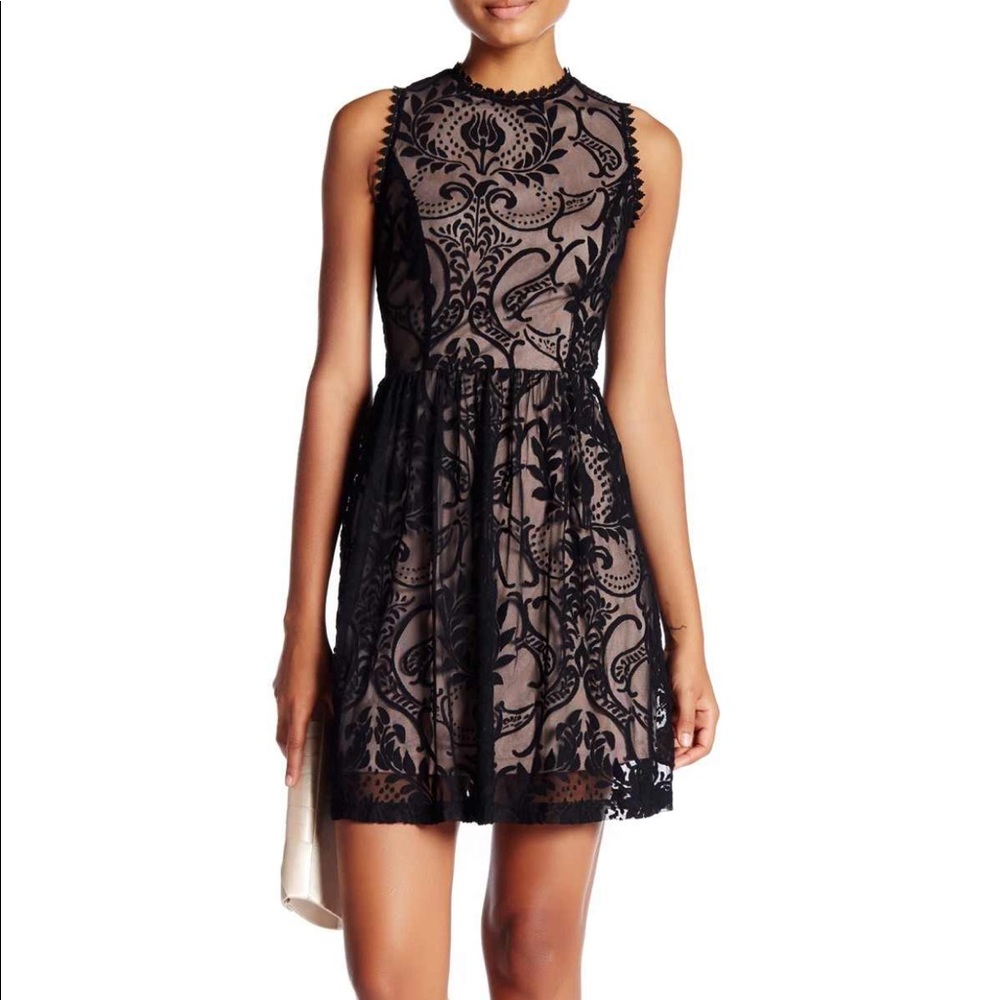 Soieblu (Nordstrom) Black Lace Overlay Dress