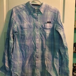 Blue/White Button up, Long Sleeve Plaid