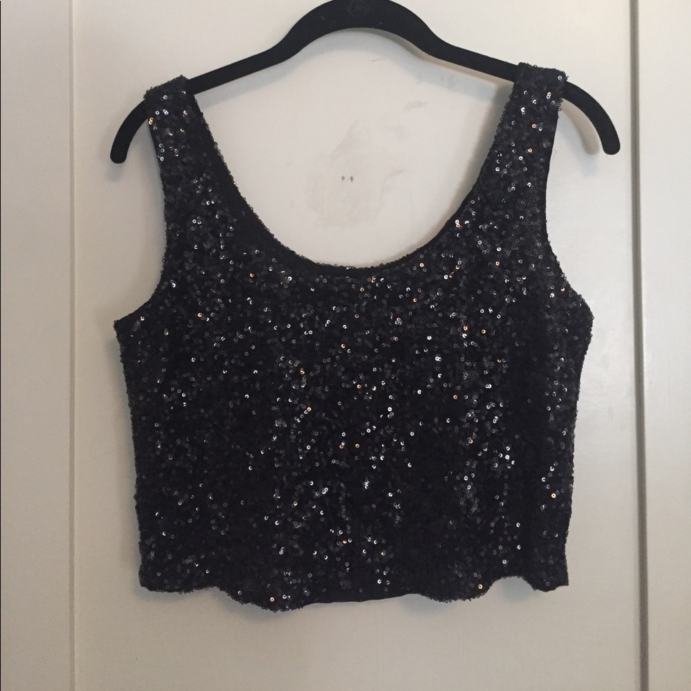 Black sequin crop tank top