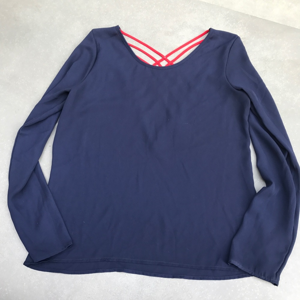 Long sleeve navy top with crisscross back