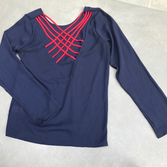 Long sleeve navy top with crisscross back - Picture 2 of 3