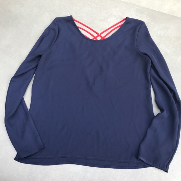 Long sleeve navy top with crisscross back - Picture 1 of 3