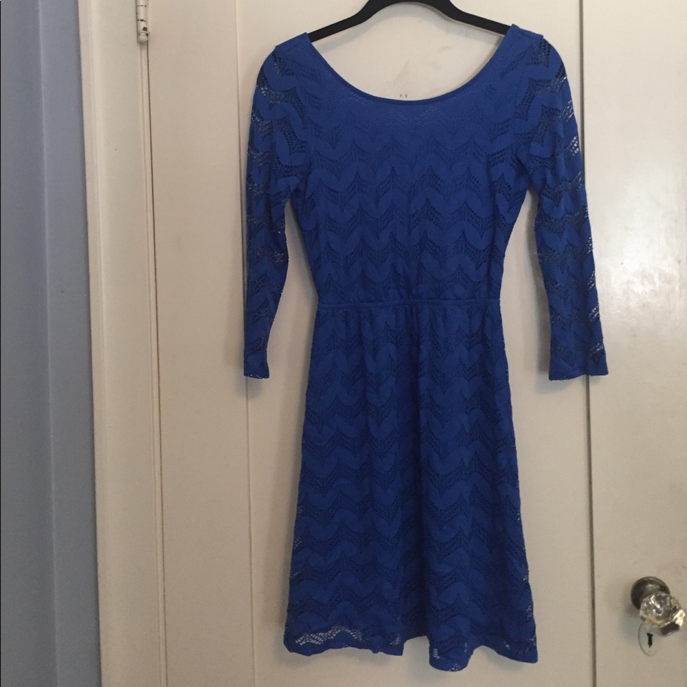 Royal blue reversible 3/4 sleeve dress