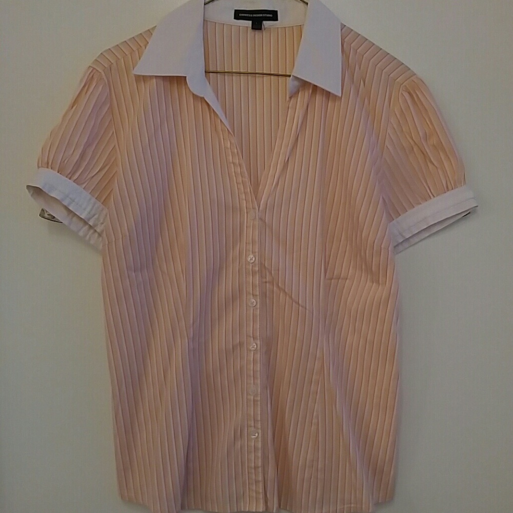 Peach & White Stripe Classic Button-Down (Express)