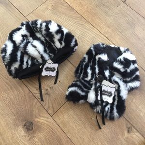 Mudpie Zebra faux fur beret and scarfette