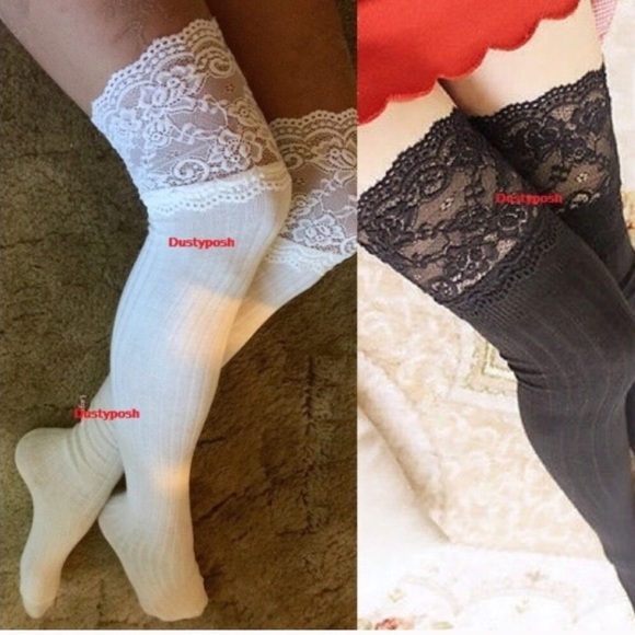 White Cable Knit Thigh High Over The Knee Socks Womens Long OTK School
