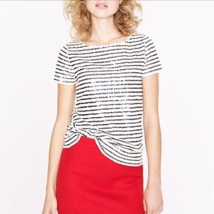 J. Crew Black and White Striped Sequin Tee