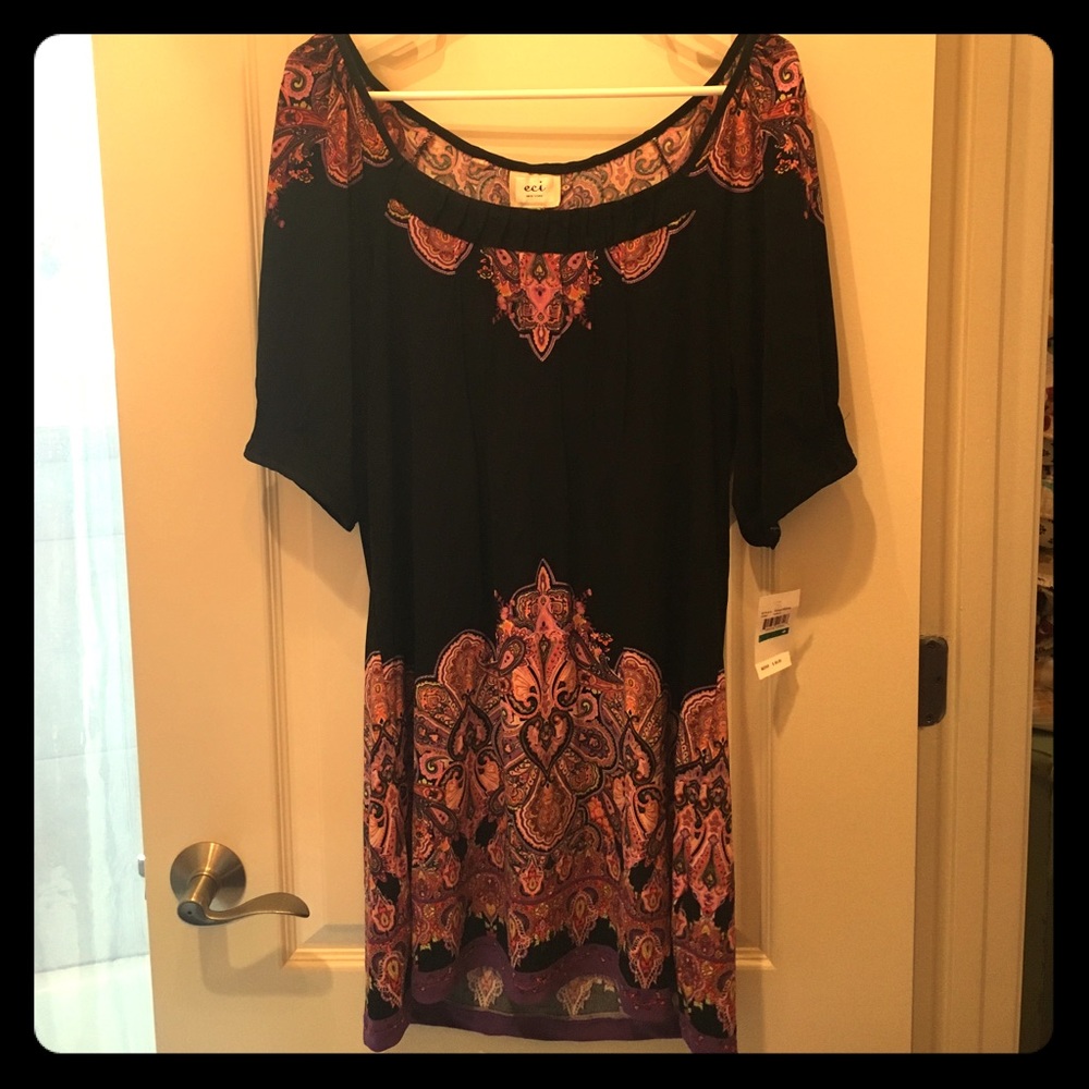 Black with purple/pink paisley print Dress.