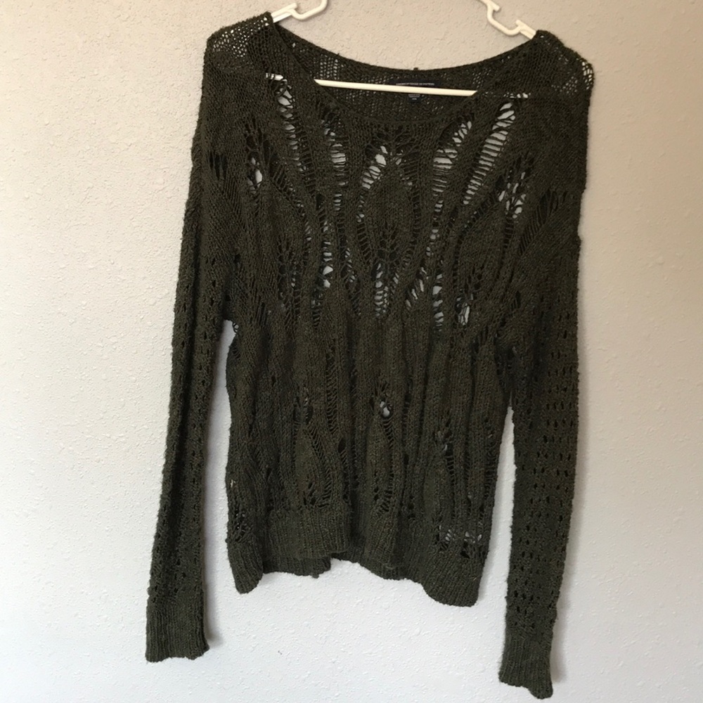 Forest green holey knitted sweater