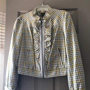Anthropologie gray and yellow plaid jacket