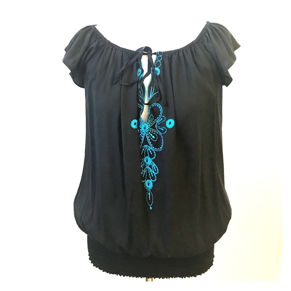 XS Arden B Silk Stitched Flutter Cap Sleeve Top