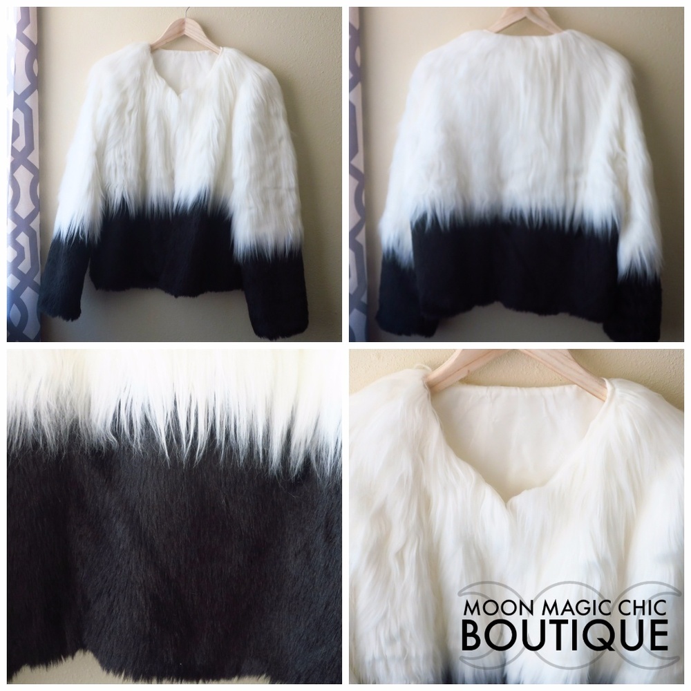 Faux Fur Jacket in White & Black Ombre - Picture 5 of 7
