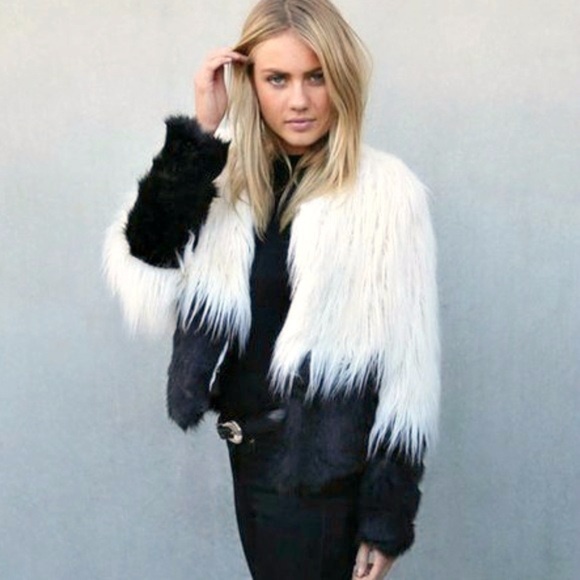 Faux Fur Jacket in White & Black Ombre - Picture 3 of 7