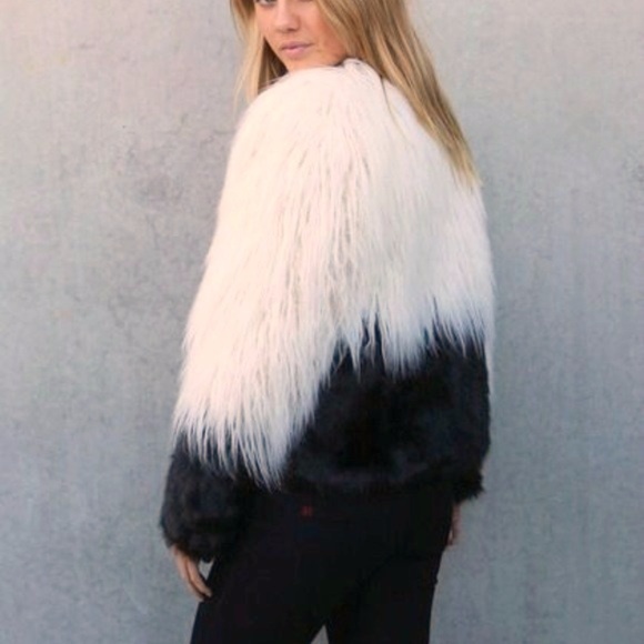 Faux Fur Jacket in White & Black Ombre - Picture 2 of 7