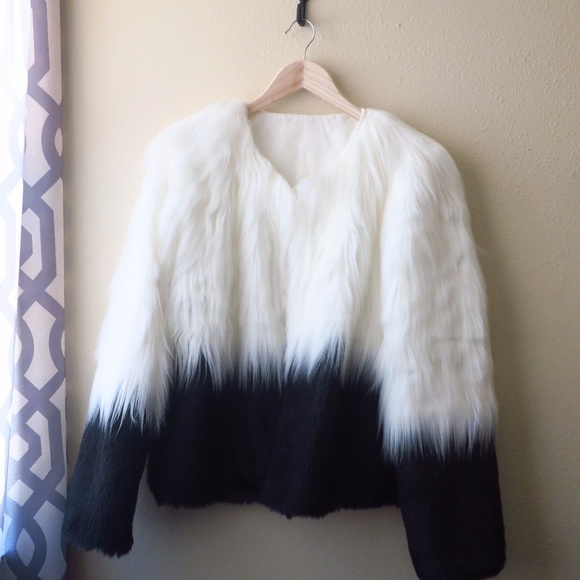 Faux Fur Jacket in White & Black Ombre - Picture 7 of 7