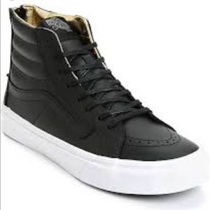 Woman's slim high top gold and black vans 7.5
