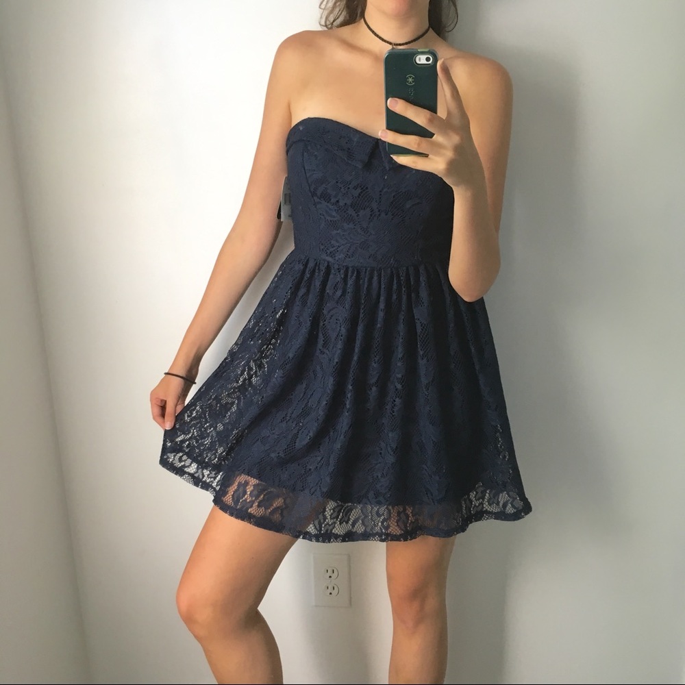 Navy Lace Homecoming Dress