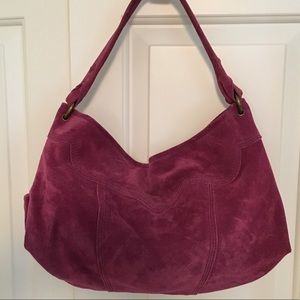 Fuschia suede handbag from Lucky Brand