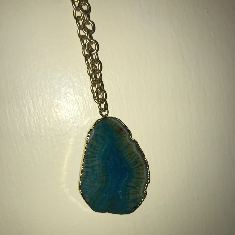 Long gold and blue necklace