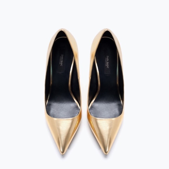 Zara Shoes Zara Laminated High Heel Court Shoes Gold Shoes Poshmark