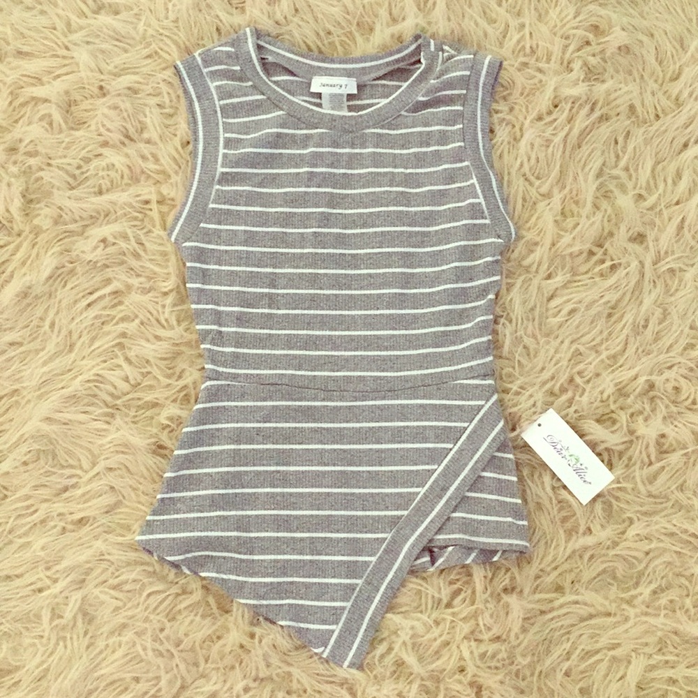 Gray and white striped sleeveless top