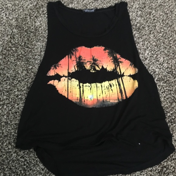 palm tree lips tank top - Picture 1 of 1