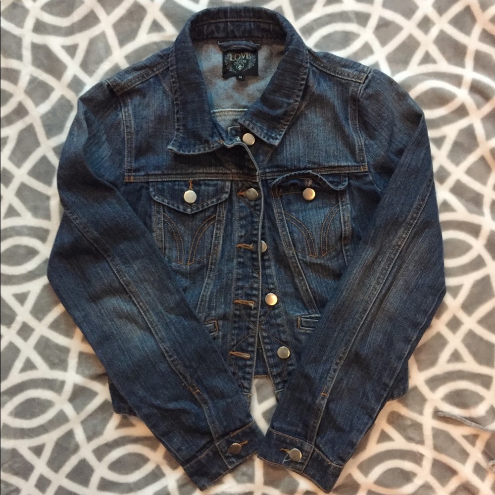 Dark wash cropped denim jacket