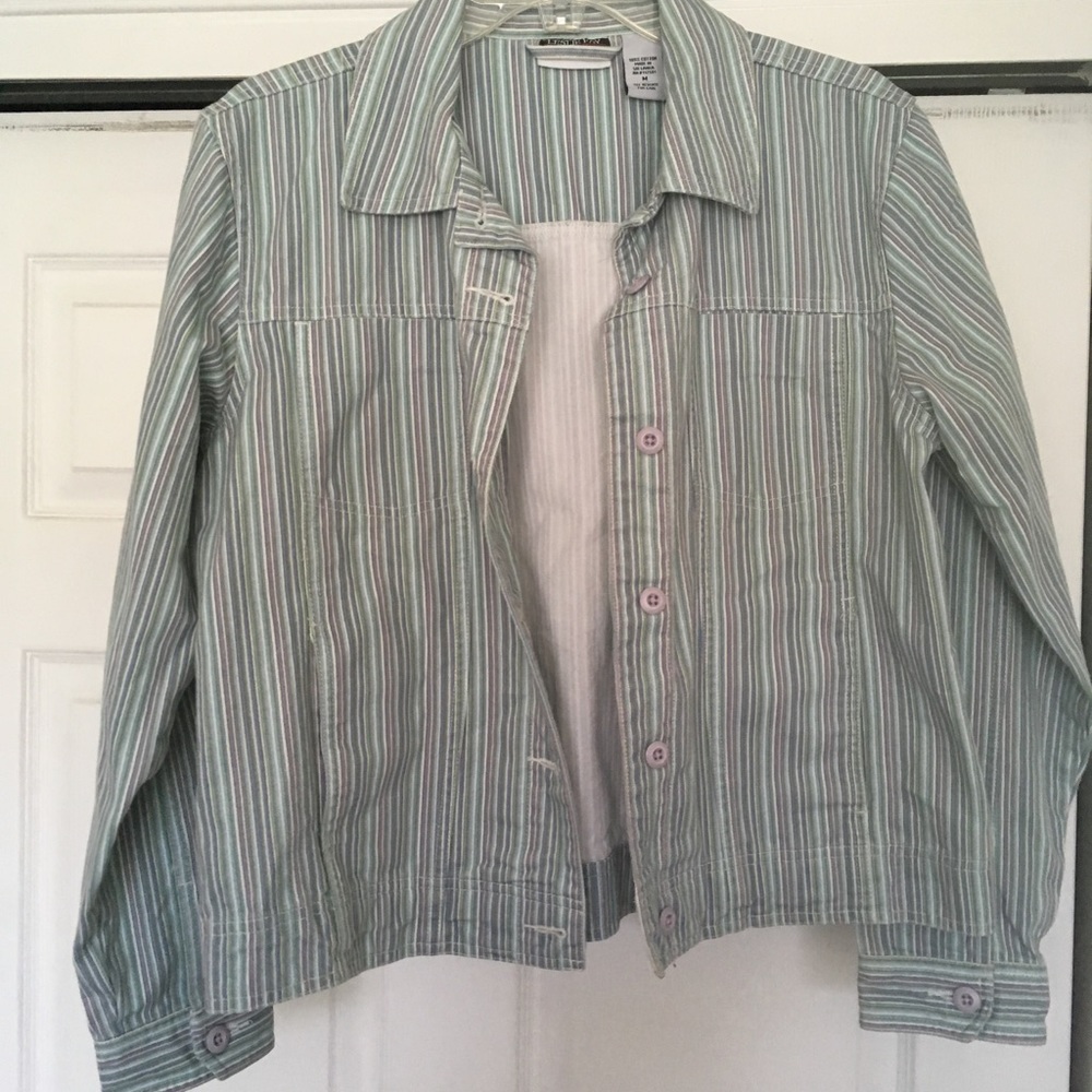 Blue Green Gray striped jean jacket
