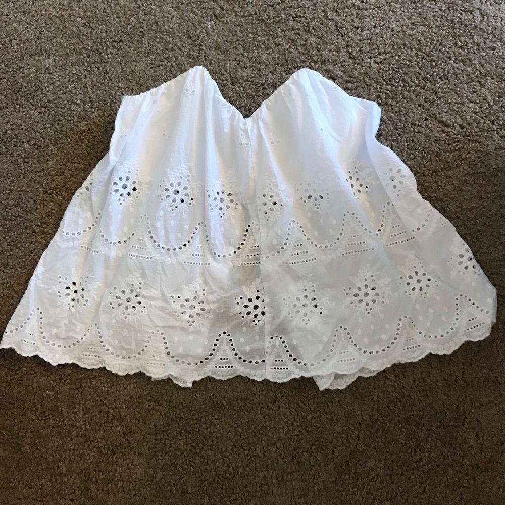 Strapless white lace top