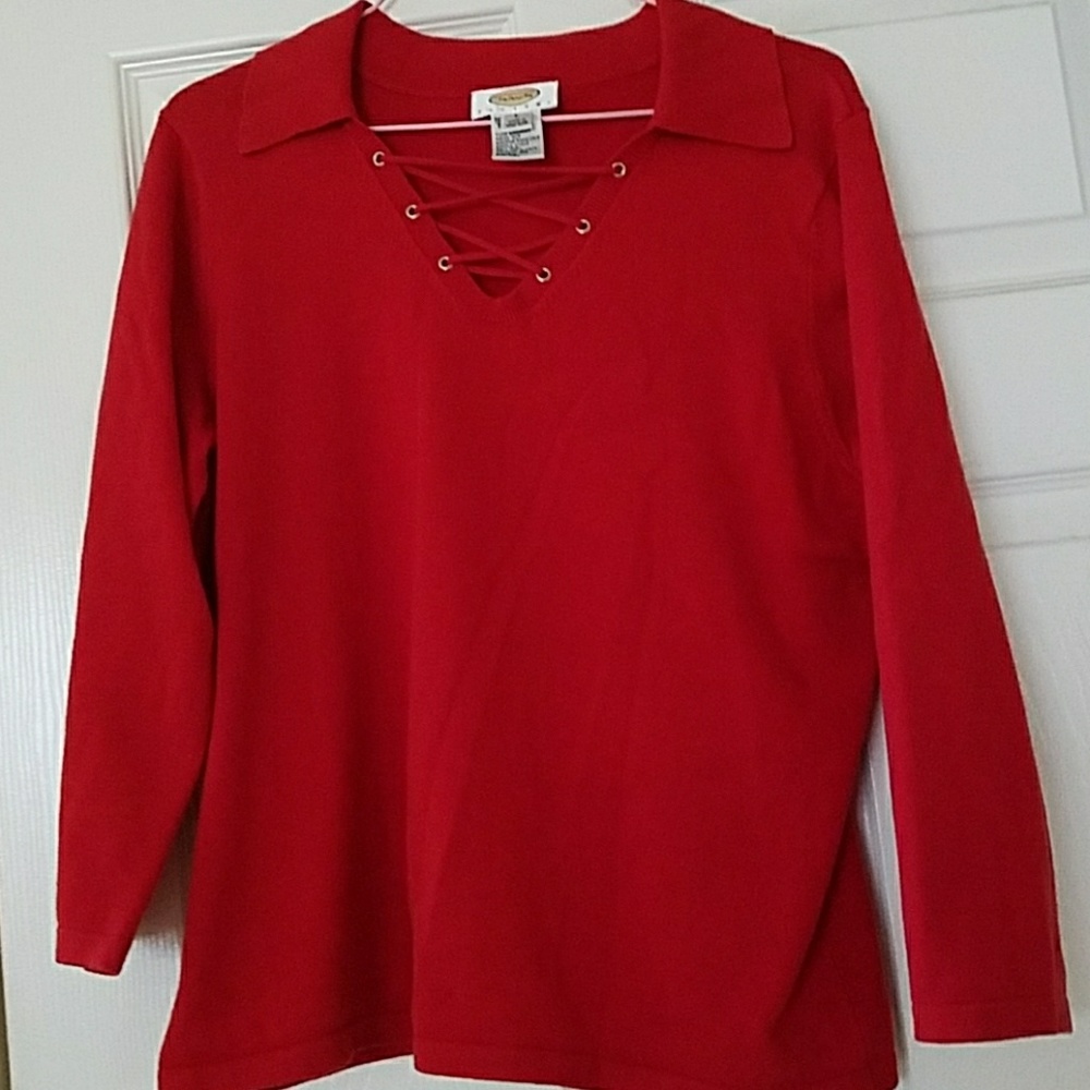Talbots petite large long sleeves red women's top