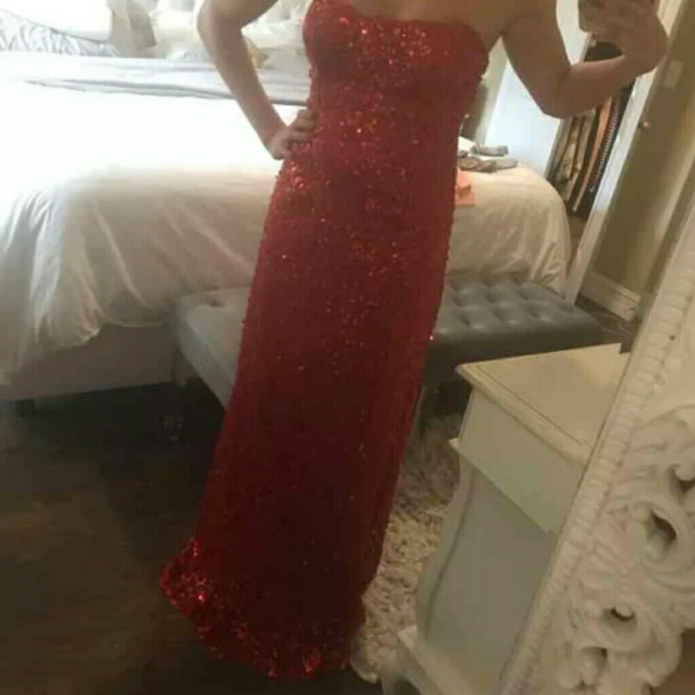 Red sequin full length dress