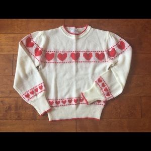 Vintage 1980's Sweater With Red Hearts - Med