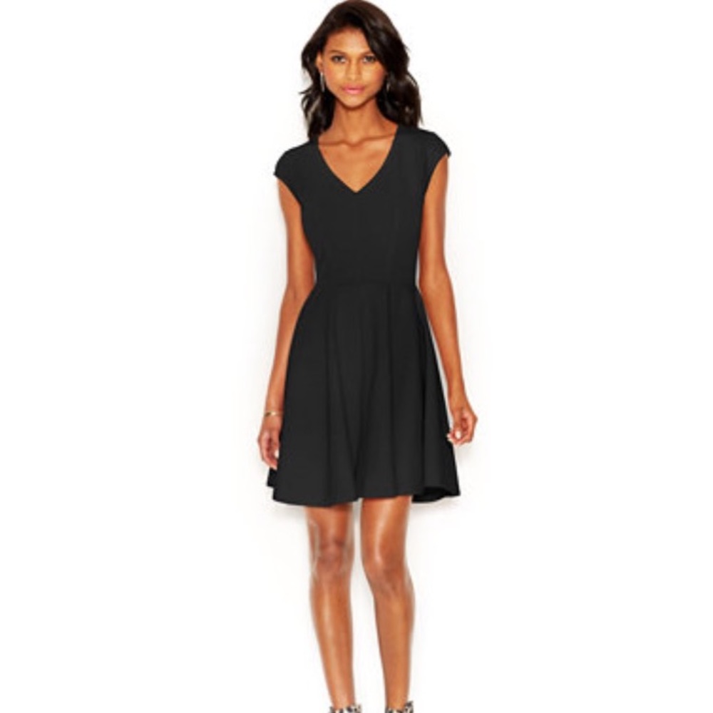 Bar iii black snakeskin fit and flare dress.