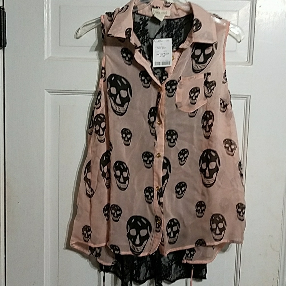 Pink skull blouse with lace back