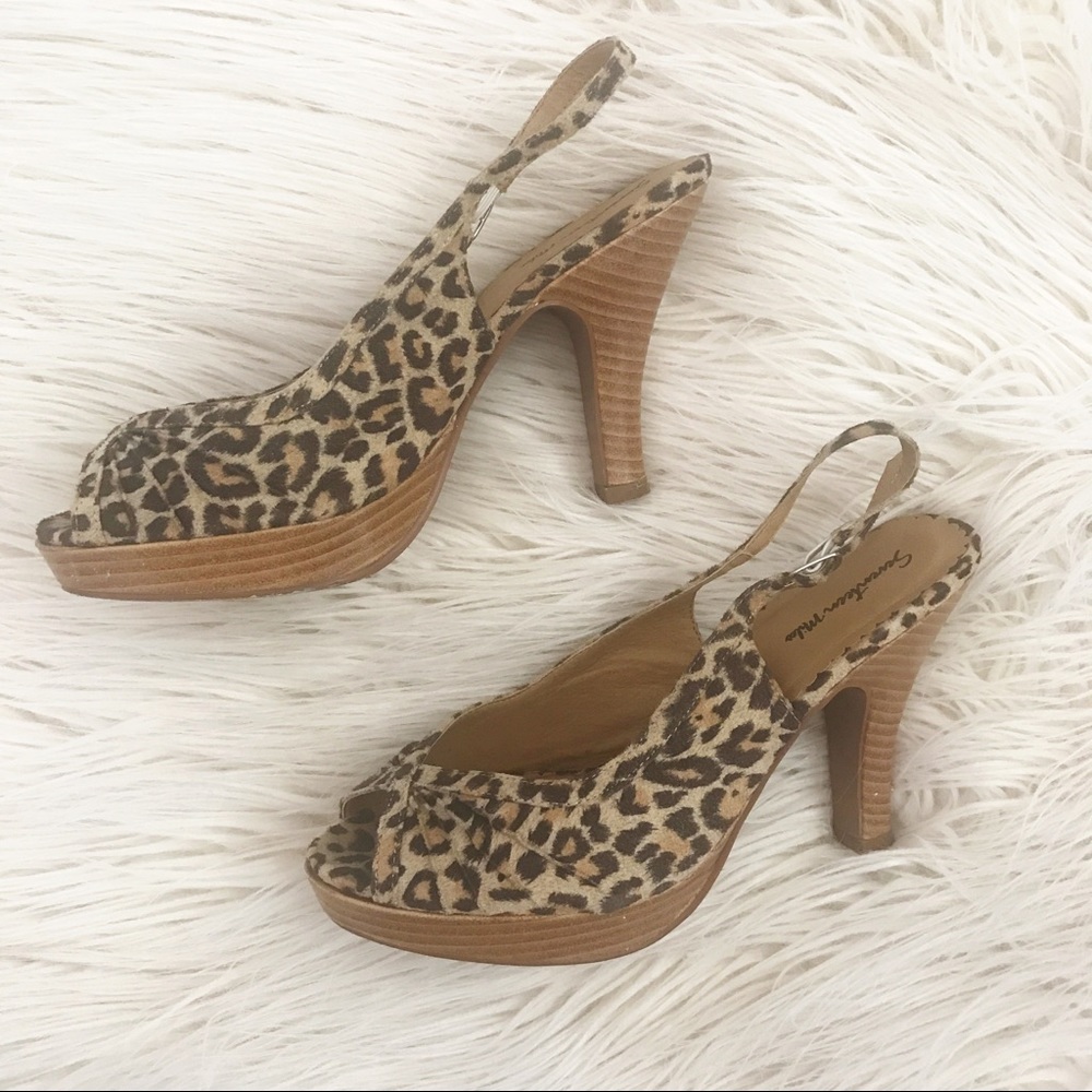 Leopard peep toe heels