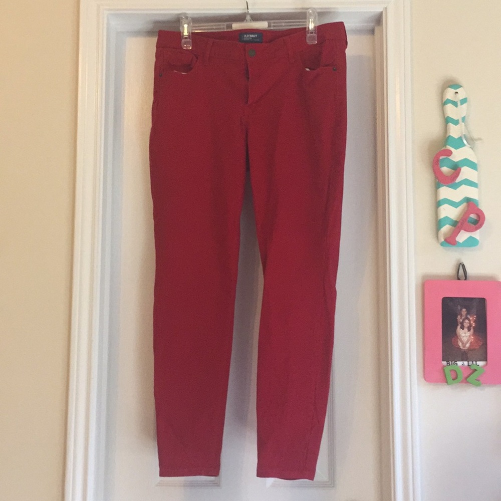 Bright Red Old Navy Rockstar Mid Rise Jeans