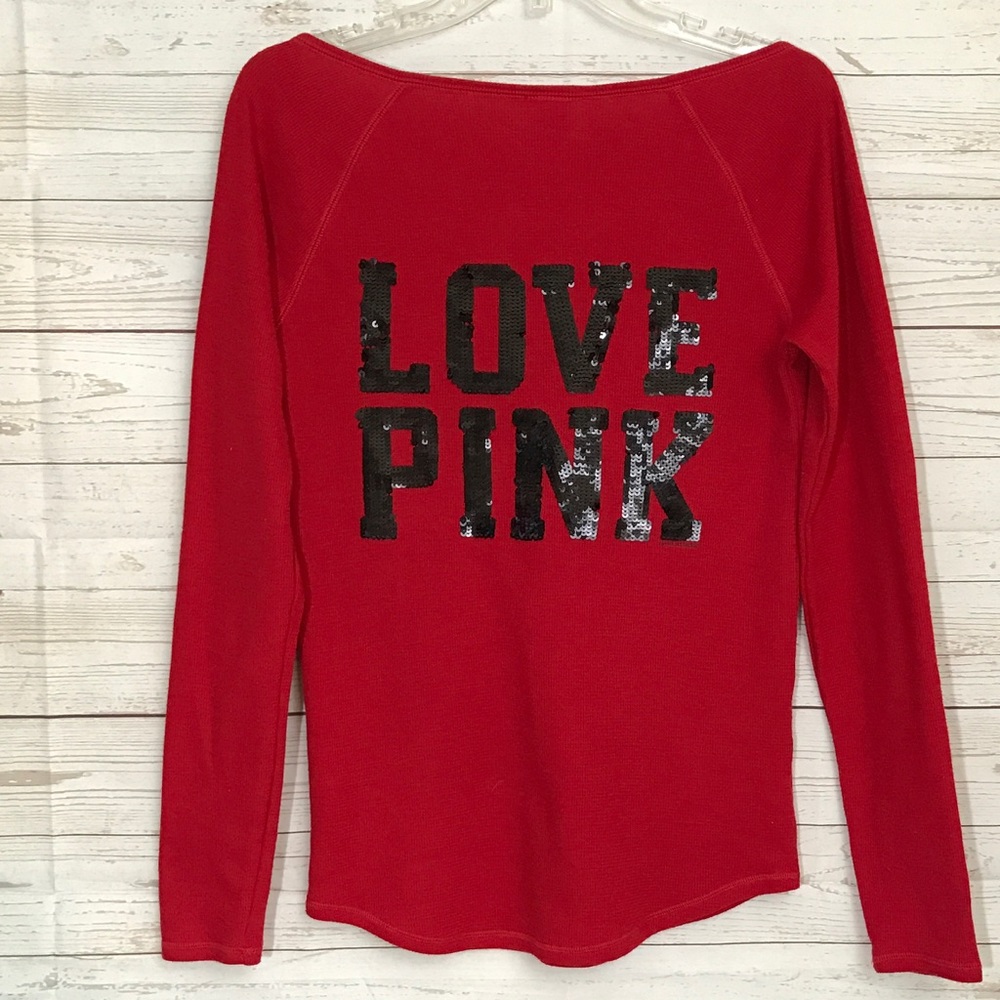 Pink by Victoria's Secret Red Henley w/ Sequins