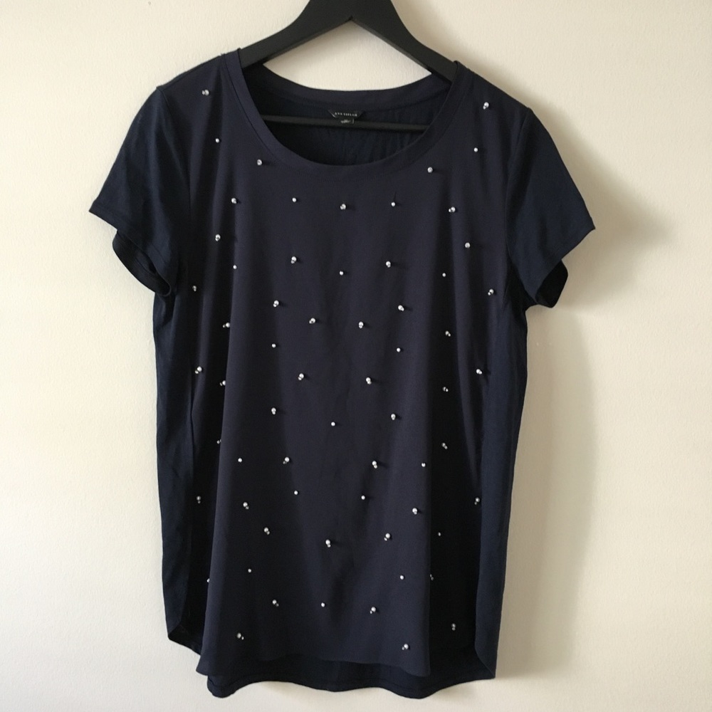 Ann Taylor Embellished Pearl T-Shirt