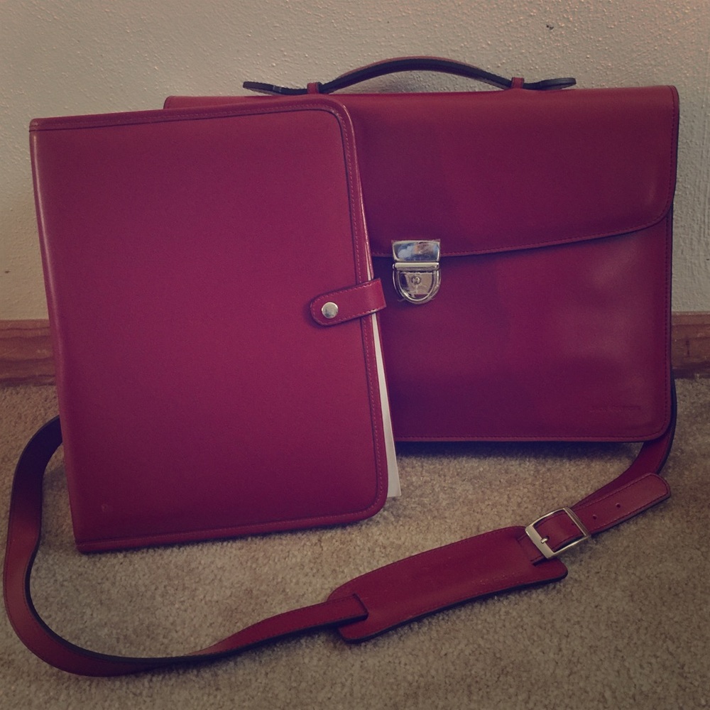 Red Leather Women's Briefcase w Matching Portfolio